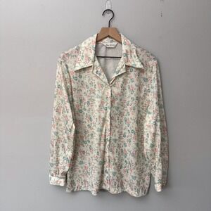 Vintage Lady Devon Women's Floral Blouse Shirt L/XL Dagger Collar 70s 80s